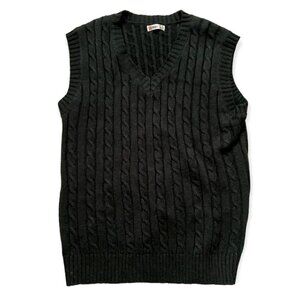 H2H Cable Knit Sweater Men's Medium Black V Neck Sleeveless Pullover